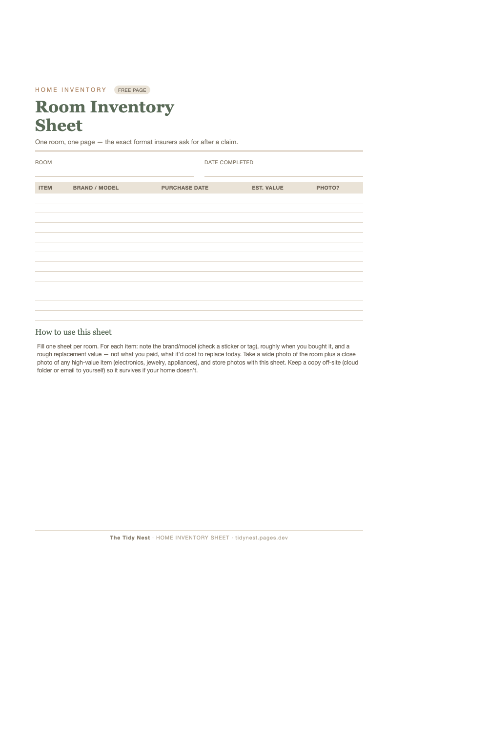 Home Inventory for Insurance Template preview