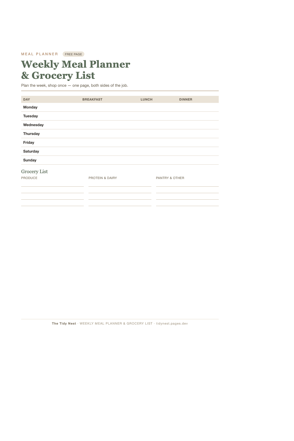 Weekly Meal Planner Printable With Grocery List preview